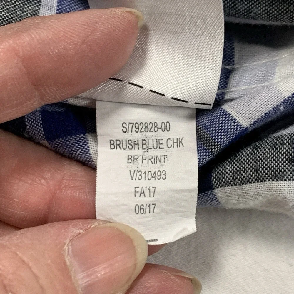 Banana Republic Men's Lg White Blue‎ Black Plaid Button Down Shirt Standard Fit